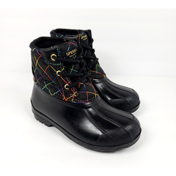 Sperry Port Rainbow Toddler Girls Size 12 Black Quilted Casual Duck Rain Boots - Picture 1 of 11